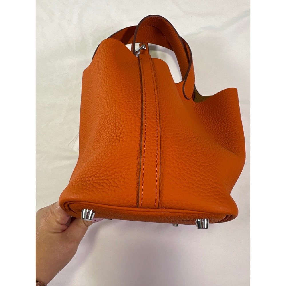 Tiffany & Fred Paris Bucket Bag Small Orange Leather Quiet Luxury Bold Old Money - Picture 11 of 14